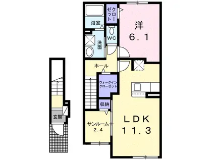アイ シー ザ ライト Ⅱ(1LDK/2階)の間取り写真