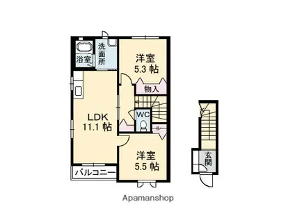 シャーメゾン・ペリドット(2LDK/2階)の間取り写真