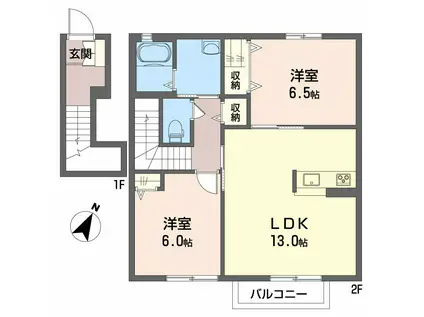 シャーメゾンみやび 南(2LDK/2階)の間取り写真