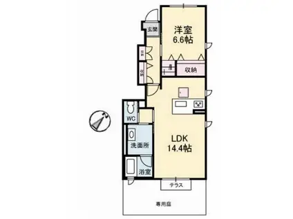 アルフラットS(1LDK/1階)の間取り写真