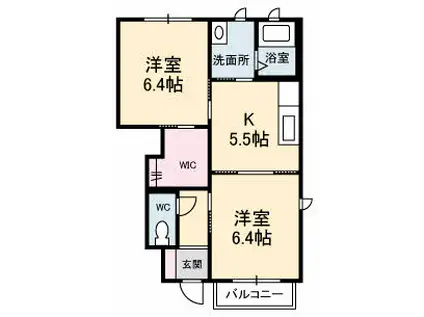 ジェネレーション21 A棟(2K/1階)の間取り写真