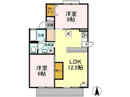 メゾン華城 A棟(2LDK/1階)の間取り写真