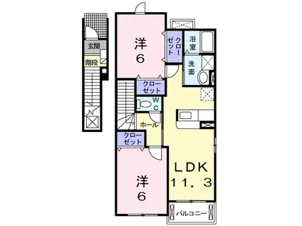 植松グランコート A(2LDK/2階)の間取り写真