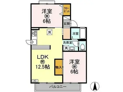 メゾン華城 B棟(2LDK/2階)の間取り写真