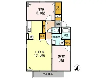 ハイカムール泉都町 A棟(2LDK/1階)の間取り写真