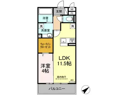 リヴィエール中央(1LDK/2階)の間取り写真