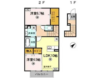 ラグーン(2LDK/2階)の間取り写真