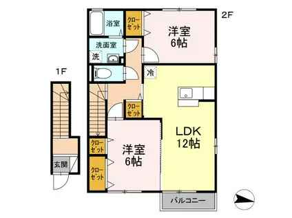 ビズビー広瀬B棟(2LDK/2階)の間取り写真