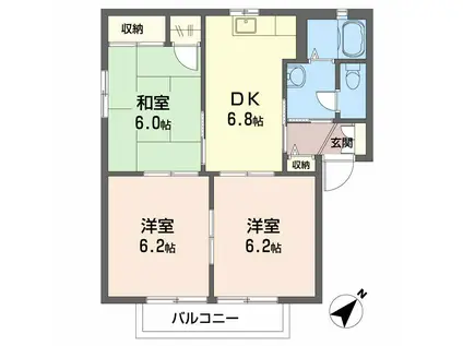 サンフォーレス A棟(3DK/2階)の間取り写真