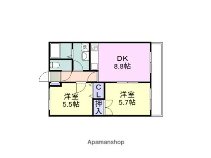 JRBハイツ室積(2DK/1階)の間取り写真