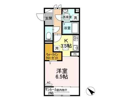 山口県防府市 2階建 築8年(1K/1階)の間取り写真