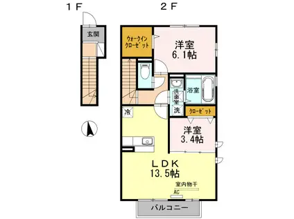 D-ROOM桜 A棟(2LDK/2階)の間取り写真