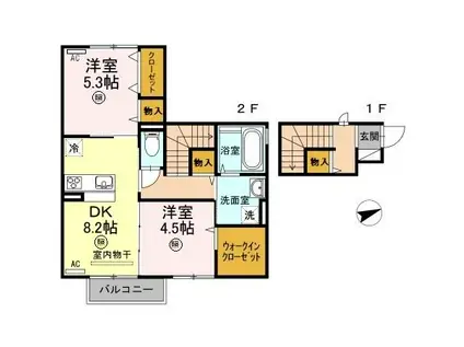 ソレイユ(2DK/2階)の間取り写真