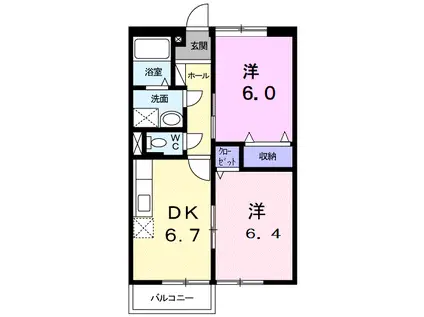 ベルフィーユ山手上A(2DK/2階)の間取り写真