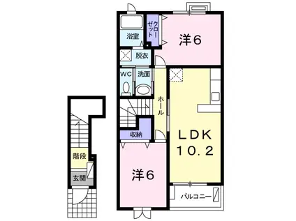 ディアコートC(2LDK/2階)の間取り写真