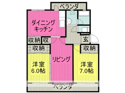 オーセル宝町(2LDK/1階)の間取り写真