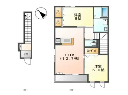 ホーミーズ天花(2LDK/2階)の間取り写真
