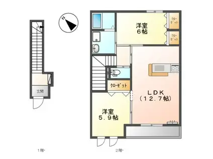 ホーミーズ天花(2LDK/2階)の間取り写真