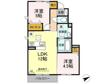 アイン ベアー(2LDK/1階)の間取り写真