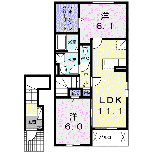 リヴァーサ御堀Ⅰ(2LDK/2階)の間取り写真