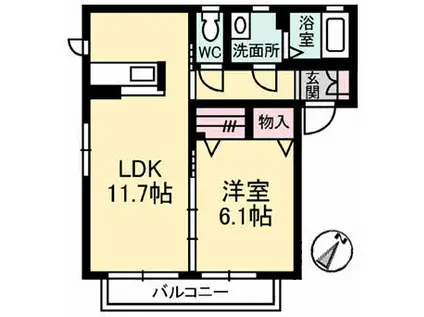 シャーメゾン鴻峯(1LDK/2階)の間取り写真