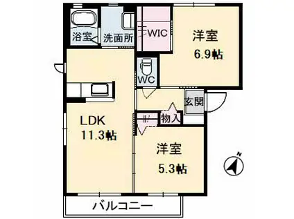 メゾンスカイヒルズK棟(2LDK/2階)の間取り写真