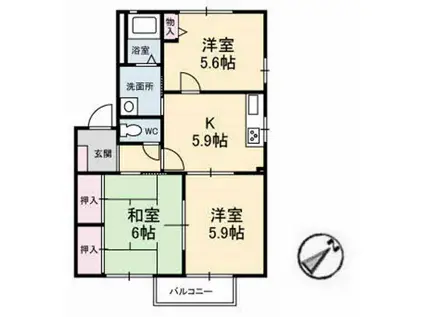 ディアスタウン D棟(3K/2階)の間取り写真