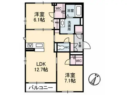 シャーメゾン新山口(2LDK/1階)の間取り写真