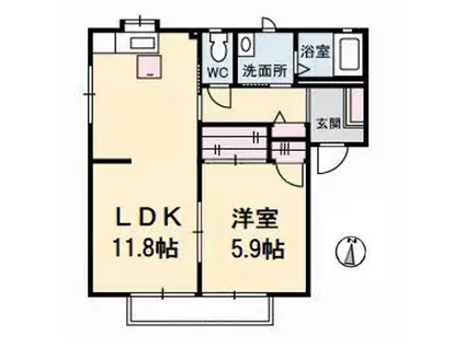 サン・シュライン E棟(2K/2階)の間取り写真