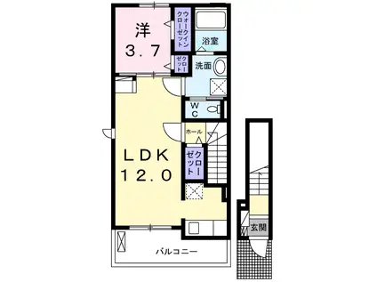 小郡尾崎町アパート(1LDK/2階)の間取り写真