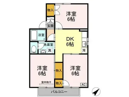 パークサイド吉敷B棟(3DK/2階)の間取り写真