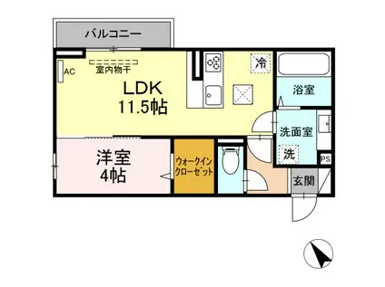 グランディール湯田(1LDK/1階)の間取り写真
