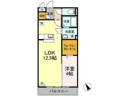ウエストヴィラージュ華浦(1LDK/3階)の間取り写真