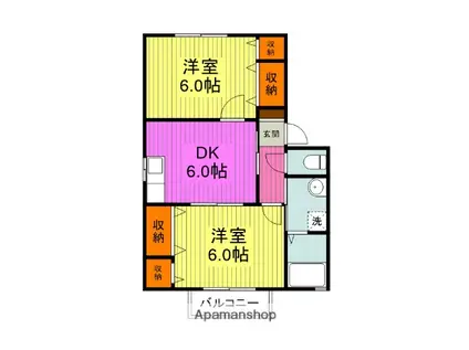 シャーメゾンGⅡ棟(2DK/1階)の間取り写真