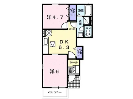 ティーズ・ウィンヒルⅡ(2DK/1階)の間取り写真