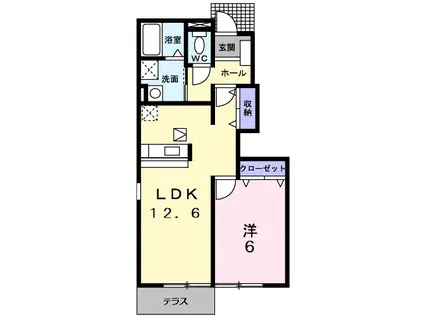 クレールふしの(1LDK/1階)の間取り写真