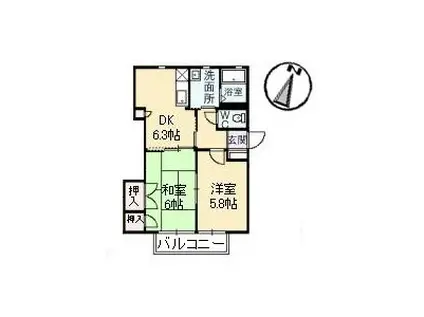 シャトリエ 弐番館(2DK/1階)の間取り写真