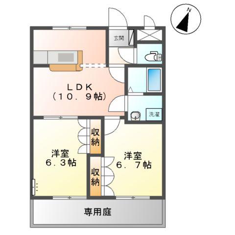 クレシア羽島A(2LDK/1階)の間取り写真
