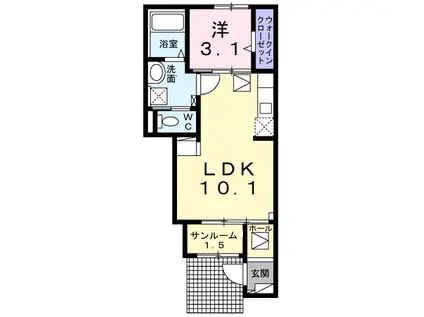 小郡尾崎町アパート(1LDK/1階)の間取り写真