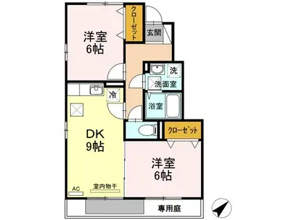 セジュール湯女 B棟(2DK/1階)の間取り写真