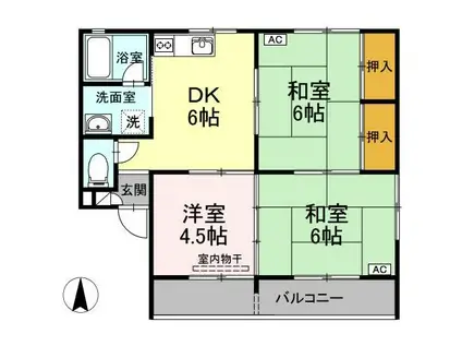 藤ノ木ハイツ A棟(3DK/2階)の間取り写真