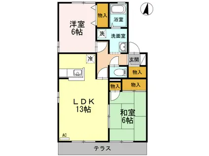 メルベーユKEN B棟(2LDK/1階)の間取り写真