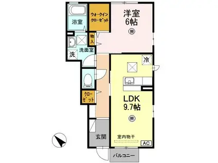 ガーネット伊佐(1LDK/1階)の間取り写真