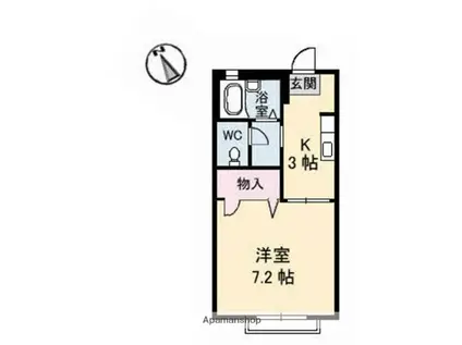 ブルックハイムC棟(1K/2階)の間取り写真