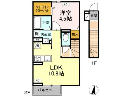 D-ROOM若宮(1LDK/2階)の間取り写真