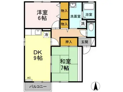 サンライズ夜市A棟/B棟 B棟(2DK/1階)の間取り写真