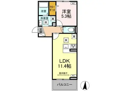 ウィルコート仙崎(1LDK/1階)の間取り写真