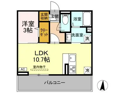 ウィルコート仙崎(1LDK/3階)の間取り写真