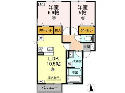 セントラル レジデンス B棟(2LDK/2階)の間取り写真