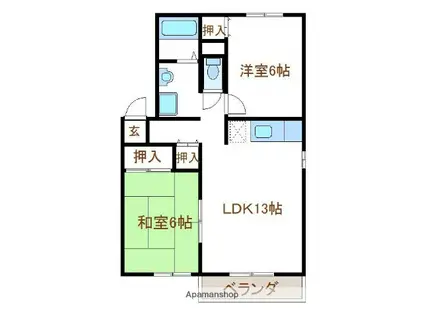 サンセット秋桜A棟(2LDK/2階)の間取り写真